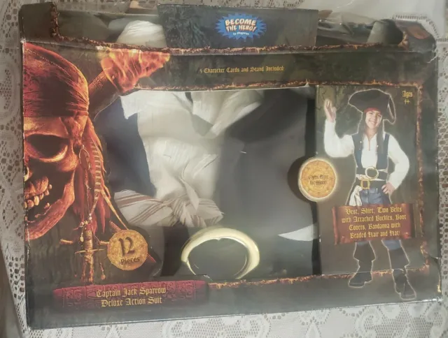 pirates of the caribbean jack sparrow deluxe costume 4-6 kids 12 pcs - new  read