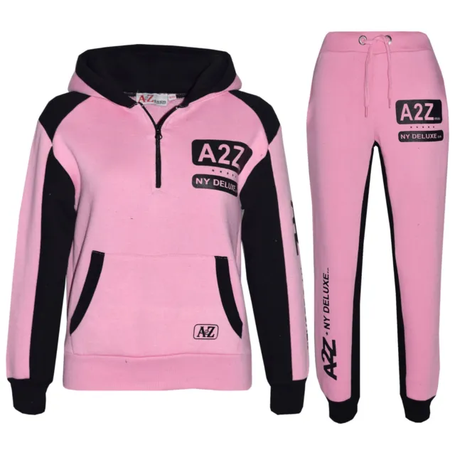 Kids Girls Jogging Suit Baby Pink Designer's Tracksuit Zipped Top Bottom 5-13 Yr
