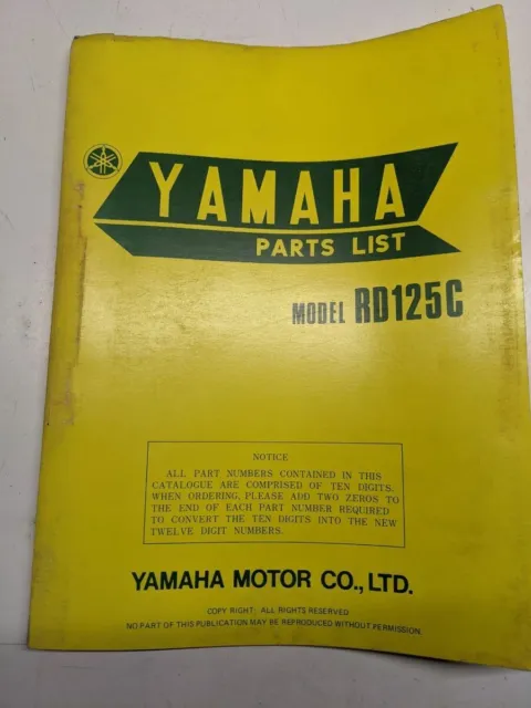 Original Yamaha OEM Parts List Book Model  RD125C 1975 507-28198-61 Manual