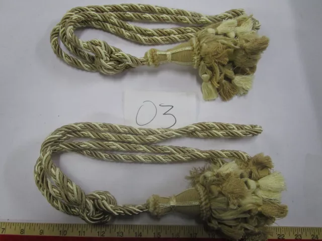 2  DRAPERY TIE-BACKS  7.5" Tassel  Tan/Cream/Ivory Curtain Trim Lor03