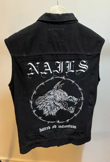 Nails Back patch Black Sleeveless Denim Jacket Gilet Medium Heavy Metal