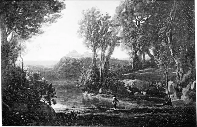 UN LAC d'ITALIE (par Camille Corot) - Gravure Grand Format du 19e siècle