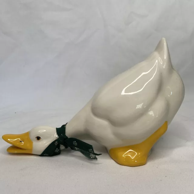 Vintage Ceramic Goose Head Beak Down White Yellow Decor Duck 3