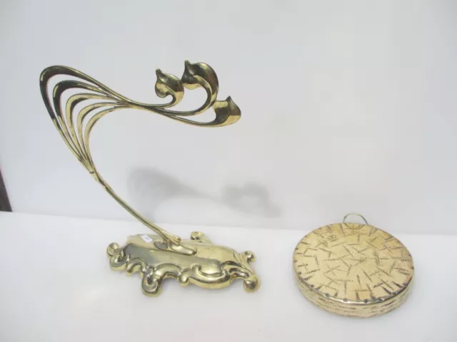 Large Vintage Brass Gong Art Nouveau Brackets Hanger Hook Antique Old Drum Bell
