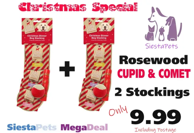Rosewood Cupid & Comet Christmas Dinner Dog Stocking x 2