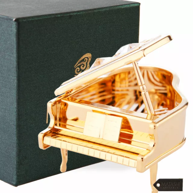 Matashi 24K Gold Plated Crystal Studded Grand Music Piano Ornament For Christmas