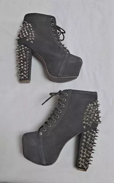 Jeffrey Campbell Lita Boots Womens 6 Black Suede Leather Platform Lace Up Spikes