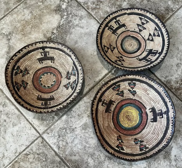 Lot of 3 African Hasua Coil Woven Nigerian Figural Basket Bowls
