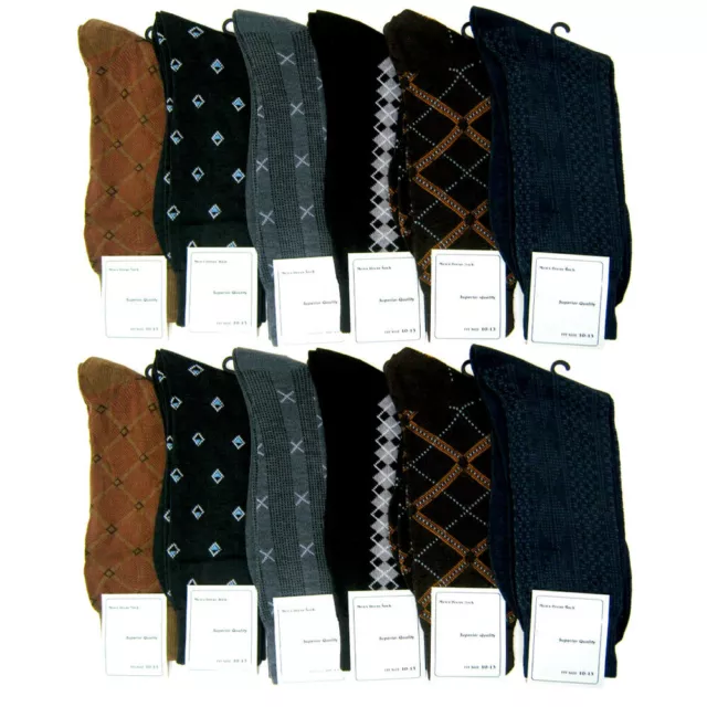 12 Paires Hommes Chaussettes Multi Couleur Imprimé Casual Travail Taille 10-13