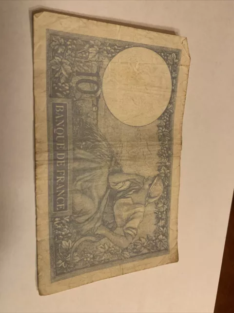 Banque De France Dix Francs 10 1939 Banknote.  Circulated.  World War II.