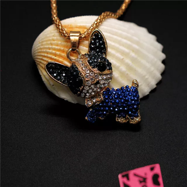 New Shiny Blue Crystal Cute Puppy Dog Fashion Women Pendant Sweater Necklace
