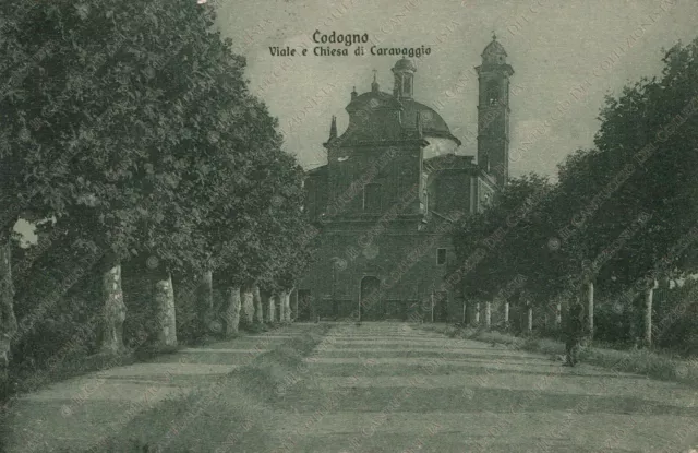 1928 CODOGNO Viale e Chiesa di Caravaggio Lodi Cartolina