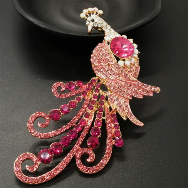 Gifts Rhinestone Peacock Pink Crystal Animal Betsey Johnson Charm Brooch Pin