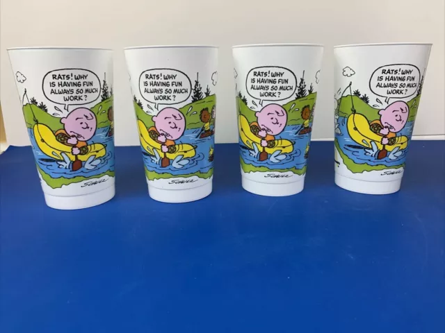 4 Vintage Peanuts Camp Snoopy Collection Plastic Cups McDonald's Kids Meal NOS