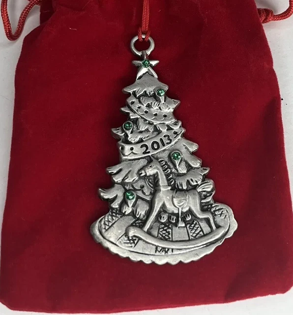 2013 Avon Pewter Christmas Tree Ornament Collectible Holiday In Box Velvet Bag
