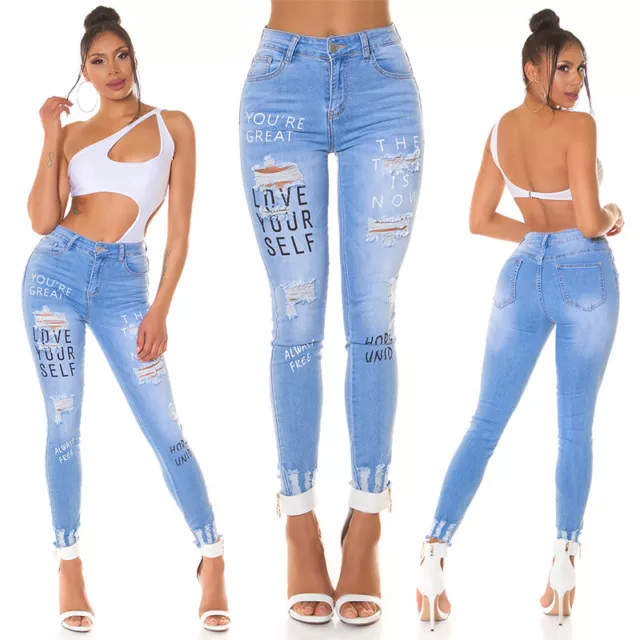 Jeans Donna Highwaist Skinny Push-Up con Stampa Used Look Jeans Milax-Fashion