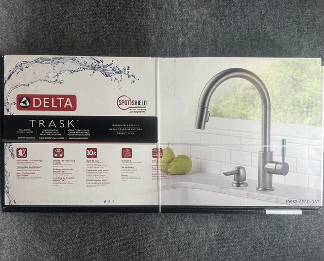 DELTA TRASK SINGLE Handle Pulldown Kitchen Faucet w/Soap Dispense 19933