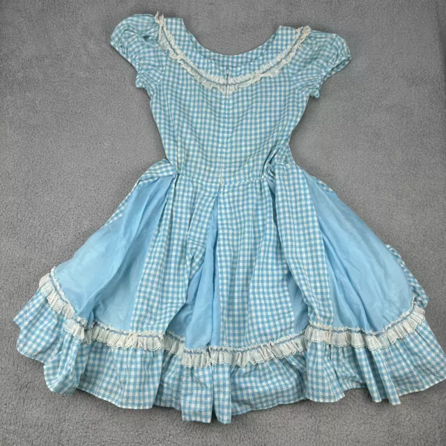 Vintage Square Dance Dress Womens 12 Blue Check Rockabilly Short Sleeve Handmade 2