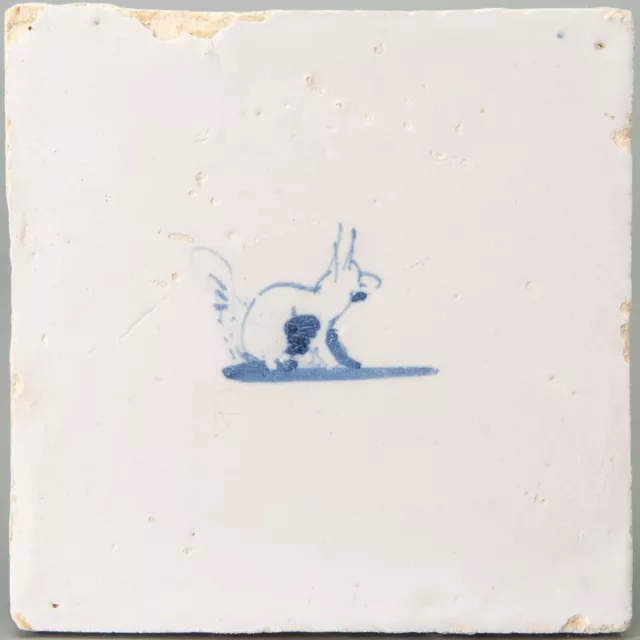 Nice Dutch Delft Blue animal tile, rabbit, circa 1700.
