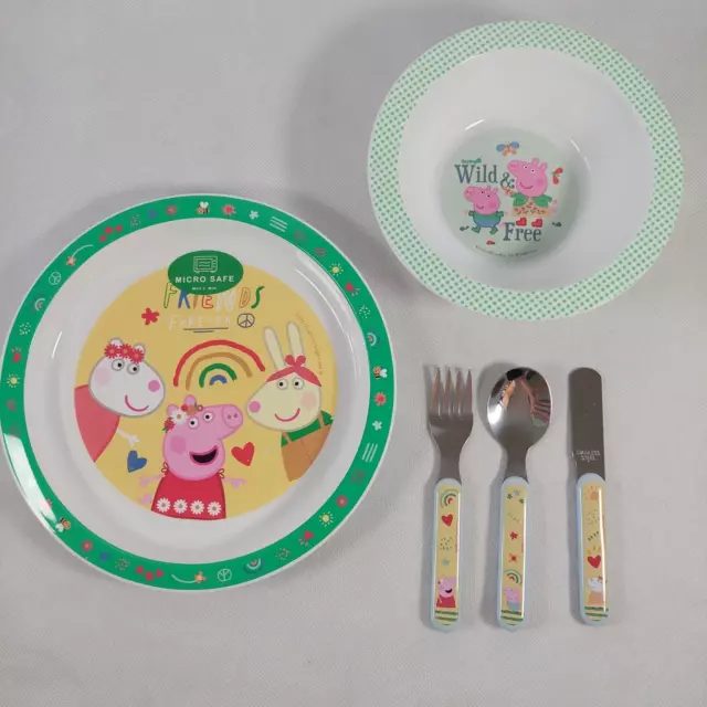 Peppa pig  3Pcs Wooden Kids Dining Set - Plate, Bowl and Cutlery Dinner Set