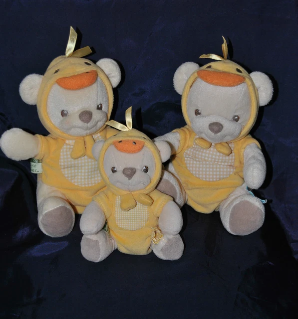 Lot 3 Peluche Doudou Ours Déguisé Canard 2003 FISHER PRICE Jaune Assis TTBE