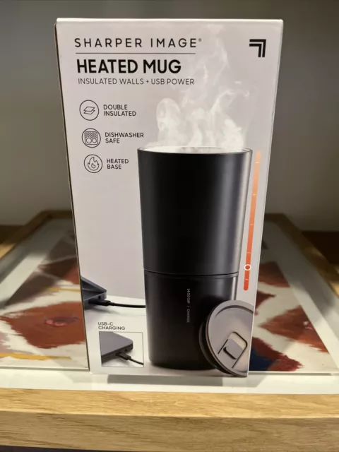 Sharper Image USB Powered Heated Mug, Double Insulated, Heated Base - New In Box