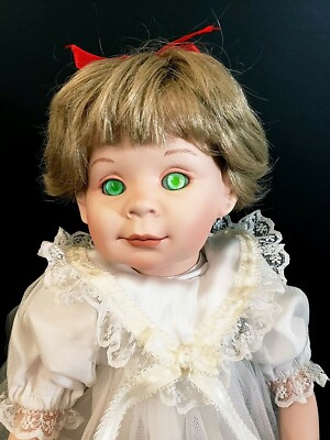 Fayzah Spanos Doll MBI Green Eyes Blond Hair White Dress Porcelain 1995