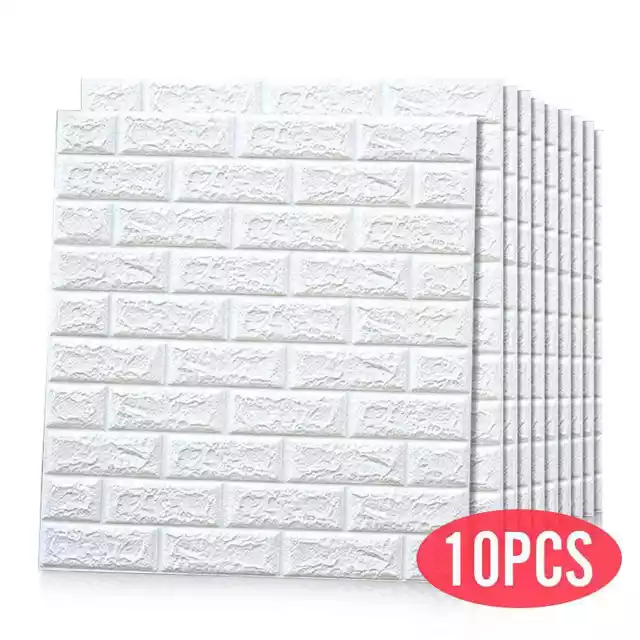 Papier Peint Auto Adhésif 3D Brique Blanc Stickers Muraux Décoration 10Pcs