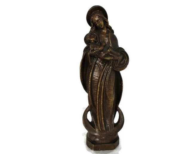 ART DECO VIRGIN Mary Madonna Infant Child Plaster Statue tenderness ...