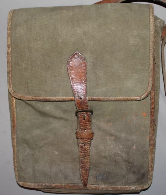 Wwii Ww2 Bulgarian Military Canvas Briefcase Bag With Leather Shoulder Strap
