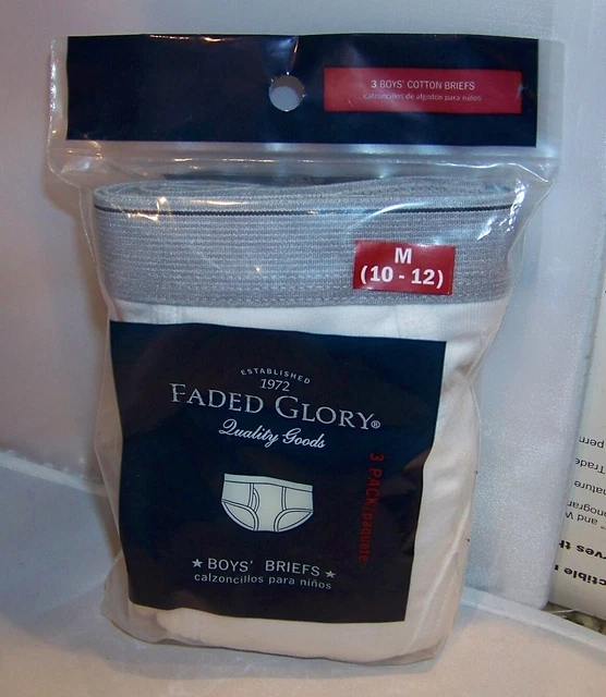 Faded Glory Boys Briefs Underwear Size Medium 10-12 (3) Pair White Nip Faded Glory Boys Briefs Underwear Size Medium 10-12 (3) Pair White Nip