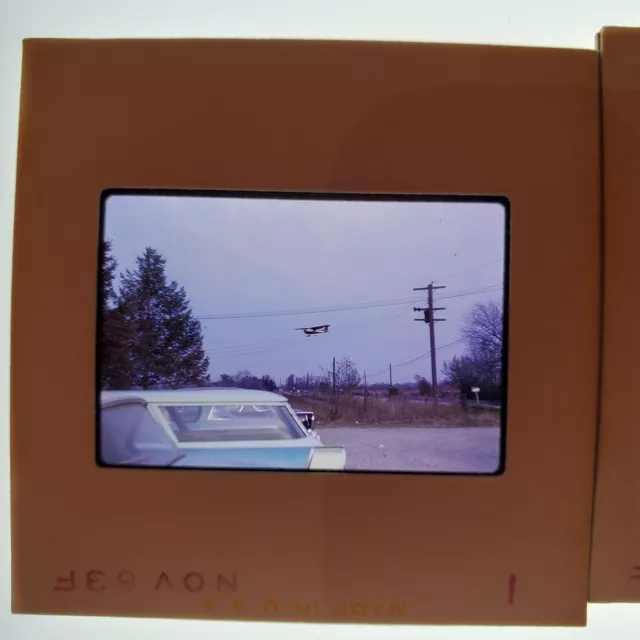 Vintage 60's Photo Slide Cessna Small Propeller Airplane Mid-air Landing