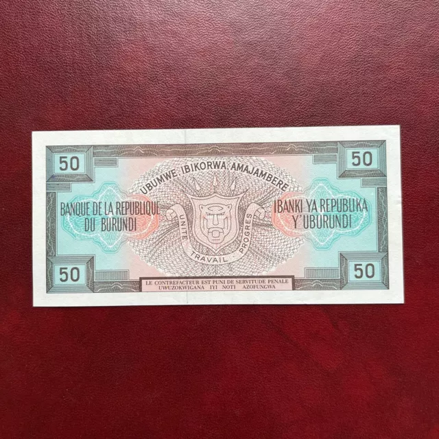 BURUNDI 50 Francs 1977 Pick28a Série AD Banque De La République Burundi  AUUNC 2