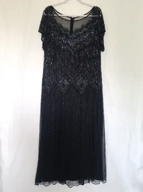 Pisarro Nights Black Embellished Beaded Mother Of The Bride Evening Gown US 20W