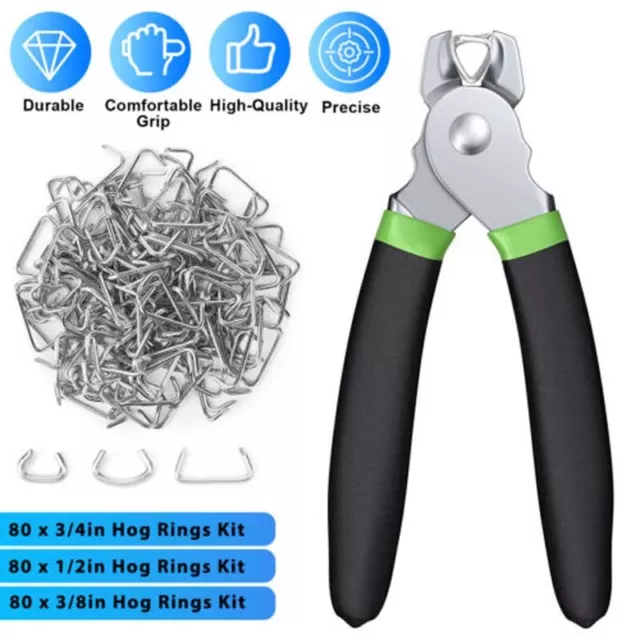 240Pcs Straight Hog Ring Pliers 3/4 1/2 3/8 inch Rings Kit Upholstery Seat Cover