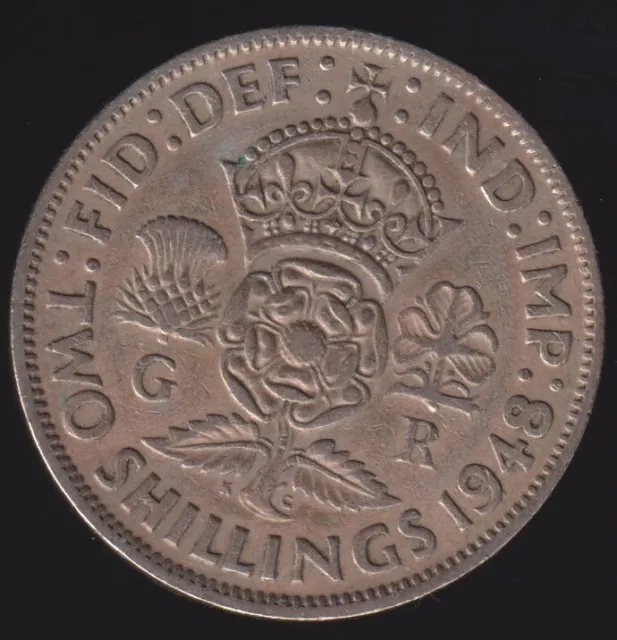 Two (2) Schilling, Großbritannien 1948, König George VI., Kursmünze (0154)