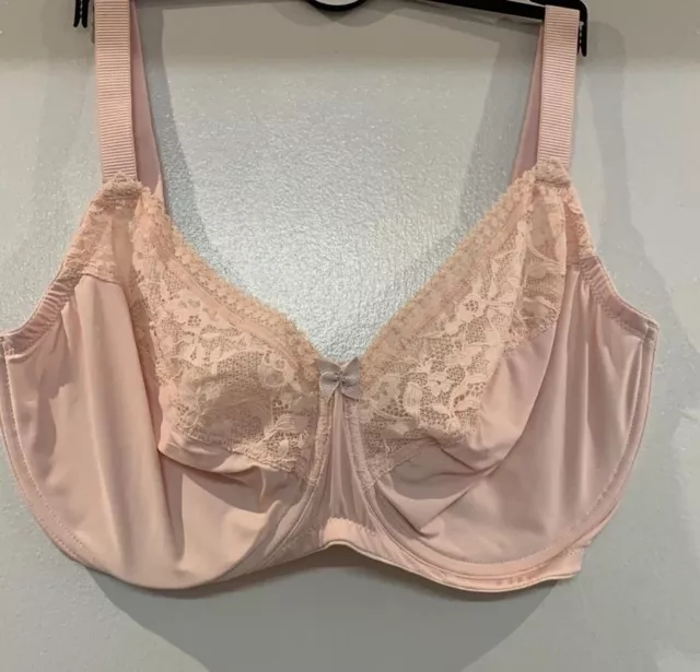 New Ex M&S Lace Trim Underwired Non Padded Full Cup Bra Pink F-G-GG-H