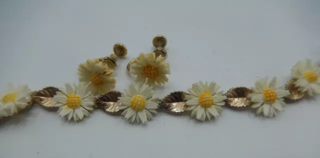 Vintage Set of 3 pcs Van Dell Bracelet & Clip Earrings 1/20 12 K G.F. Sunflowers