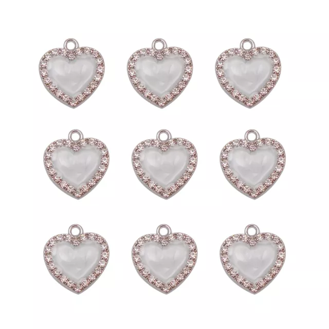 10 pcs Rhinestones Heart Alloy Charm White Enamel Pendant Earring DIY 18x17 mm