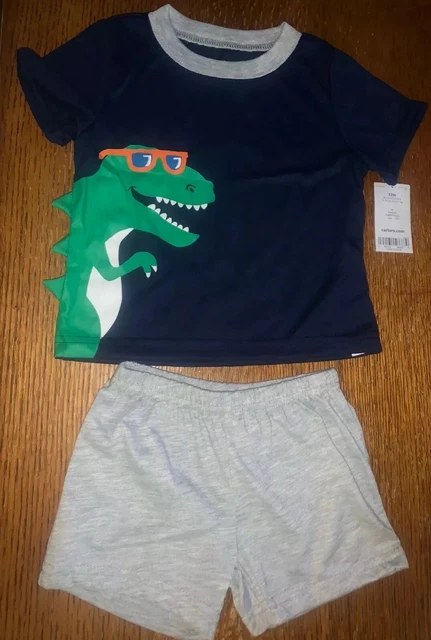 NWT Carters Infant Boy Pajama Set Shorts Shirt Pants 3 Pc Baby 12 Month Dinosaur