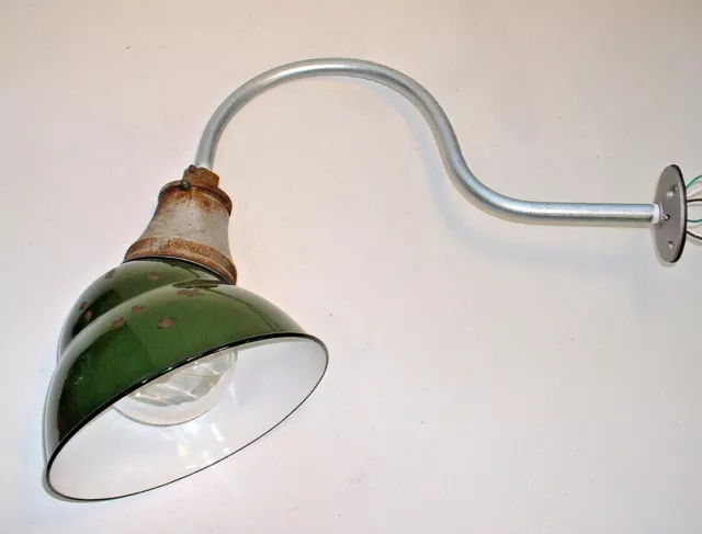 30's 12" Benjamin Gooseneck Green Porcelain Sign Light GLOBE Gas Station Vintage