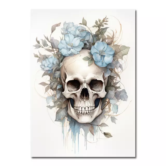 A Skull With Flowers Minimal Illustration Wall Art Poster Print