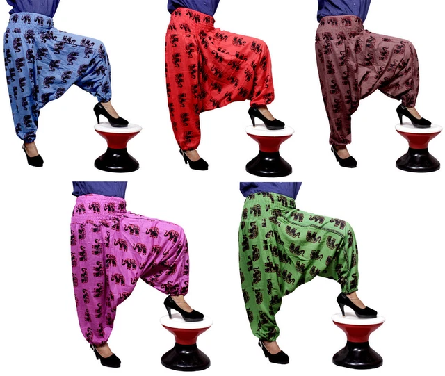 Lotto Di 10 Indiano Pantaloni Harem Gitano Hippie Ali Baba Largo Donna Pantaloni