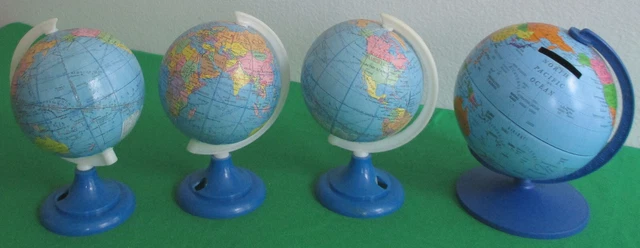 Lote de 4 World Globes 3 Novedades Afilador de Lápiz y 1 Alcancía Escritorio Decoración del Hogar