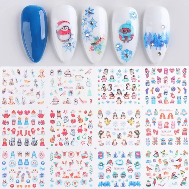 12 Sheets Nail Art Sticker Water Decals Transfer Stickers CHRISTMAS Designs