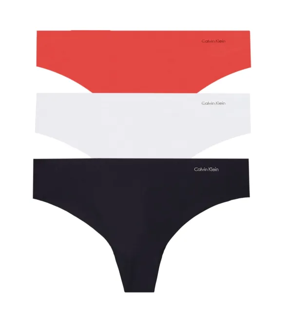 Calvin Klein 294194 Womens Invisibles Thong Multipack Panty, Red/White/Black, MD