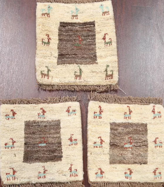 Pair of 3 Tribal Gabbeh Geometric Area Rug Hand-knotted Plush Wool Oriental 1x1