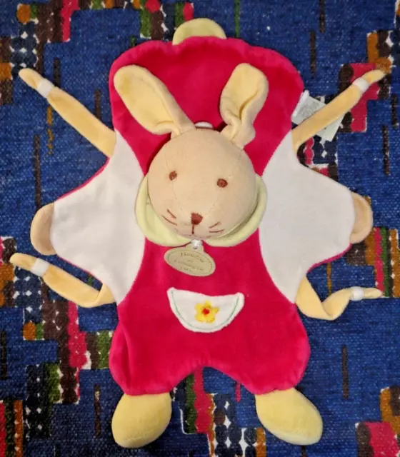 5Pa/ Doudou Et Compagnie Plat Lapin Rouge Blanc Jaune Fleur Poche Tbe