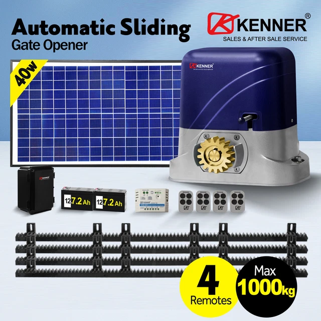 KENNER FULL SOLAR Sliding Gate Motor Opener 4m / 5m /6m Rack 4x Remote