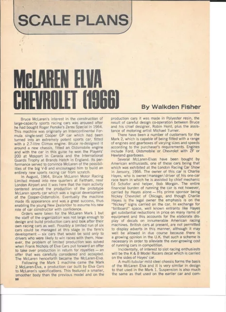 1966 McLaren Elva Chevrolet Slot Car Scale Plans Vintage Mag Article PHOTOCOPY